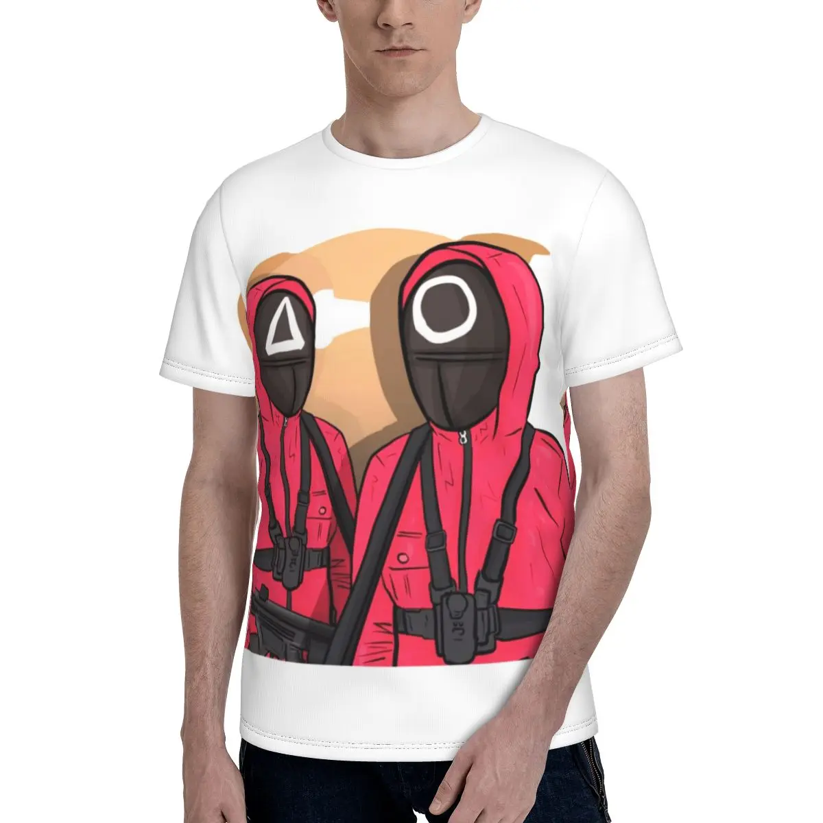 

Squid Game T-Shirt Pink Soldiers K Drama Beach Funny Polyester T Shirt Printed Short Sleeves Tshirt Men Oversized