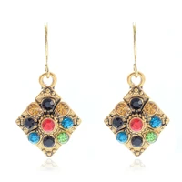 antique gold crystals boho women stud earrings vintage rainbow rhinestones ethnic bridal wedding stud earring jewelry accessory