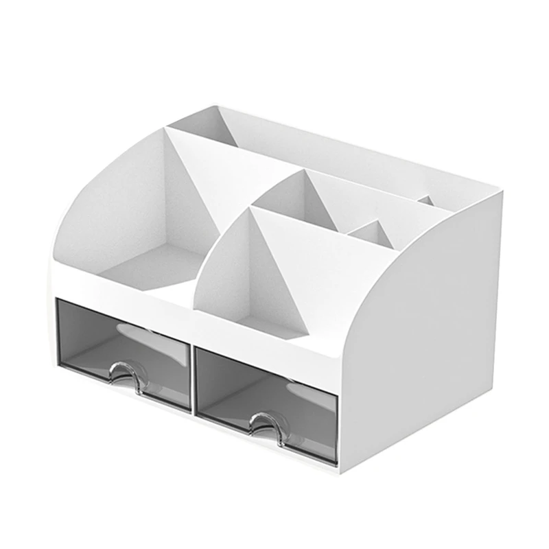 

Multi-Purpose Pen Holder Pen Holder With 6 Compartments & 2 Drawers -Space-Saving And Versatile Desk Organiser White