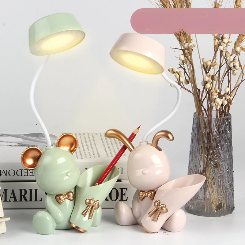 

Led Bear Desktop Folding Table Lamp Portable Rechargeable Dormitory Bedroom Reading with Pencil Sharpener Pen Holder Night Light