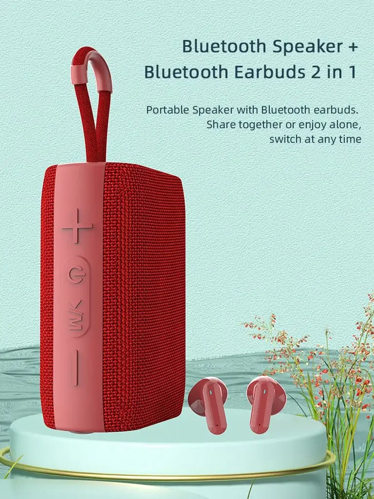 Rockmia EBS-036 Качественный бас-звук 2 в 1, Bluetooth-динамик и наушники TWS EBS-036, тканевая сетка с ручкой (art.: 3920c8d663cce) - 3920c8d663cce