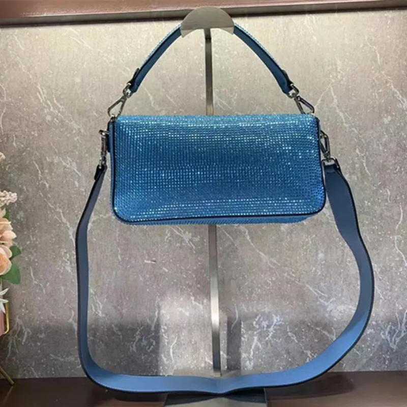 

Women Shiny Crystal Crossbody Bag 2023 Retro Design High Quality Handbag Ladies Genuine Leather Party Shoulder Messager Bags