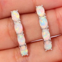 trendy oval inlaid 4 opals earrings gorgeous silver color metal engagement wedding drop earrings for women