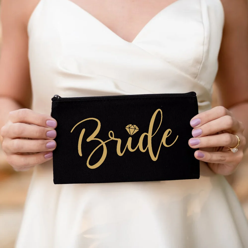 

Bride Team Canvas Cosmetic Bag Bachelorette Party Gift Kawaii Zipper Pouch Jewelry Organizer Make Up Bag Wedding Lipstick Bags