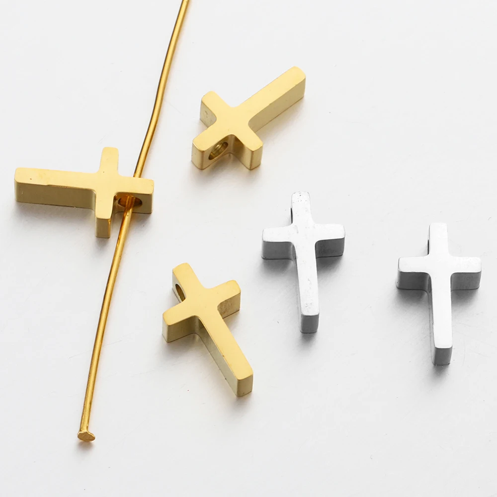 

5-10pcs Stainless Steel Beads Cross Gold Color Spacer Beads for DIY Jewelry Making Components Accessories Bracelet Necklace