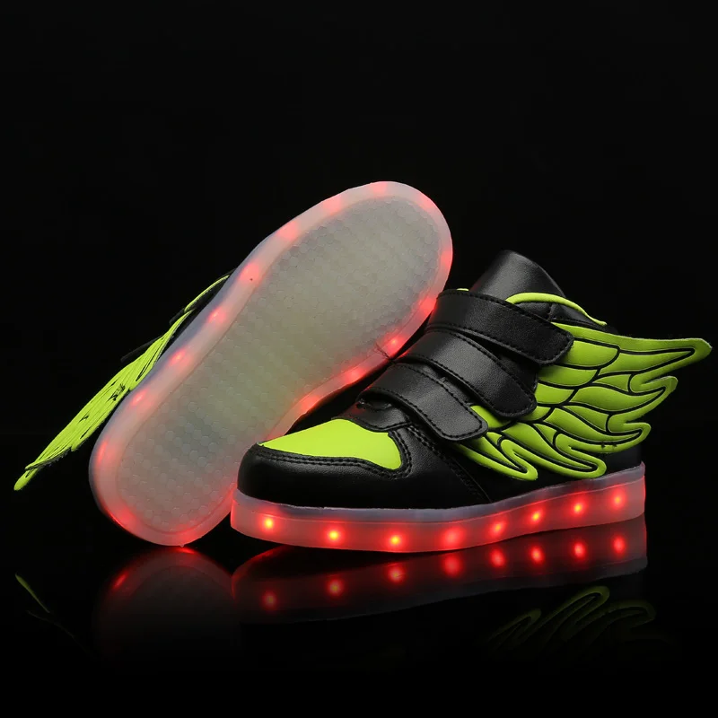 Boys and Girls Spring and Autumn New High Top Board Shoes Children's Wings Light Shoes LED Light Shoes Size 25-37