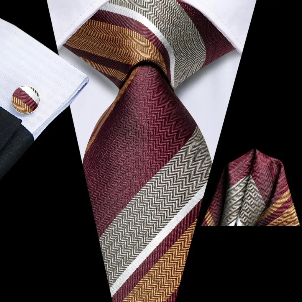 

Hi-Tie Designer Burgundy Black Brown Striped Tie for Men 2023 New Fashion Brand Wedding Party Necktie Handky Cufflinks Wholesale