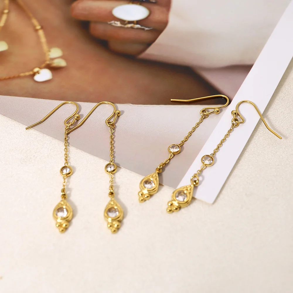

High Quality Stainless Steel CZ Drop Earrings Gold Color Plated Water Drop Cubic Zirconia Dangle Earrings Women Jewelry Gifts