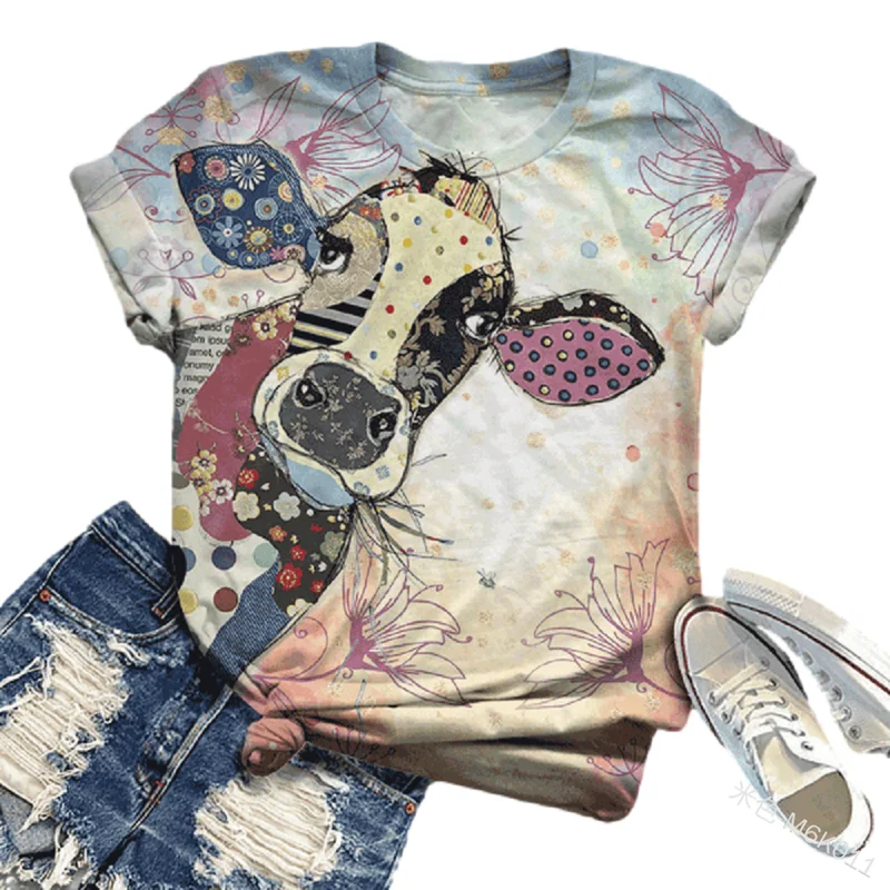

Animal Print Tshirt Women Kawaii Cartoon Graphic Tee Summer Casual Harajuku Clothes Aesthetic Streetwear Short Sleeve Cute Shirt