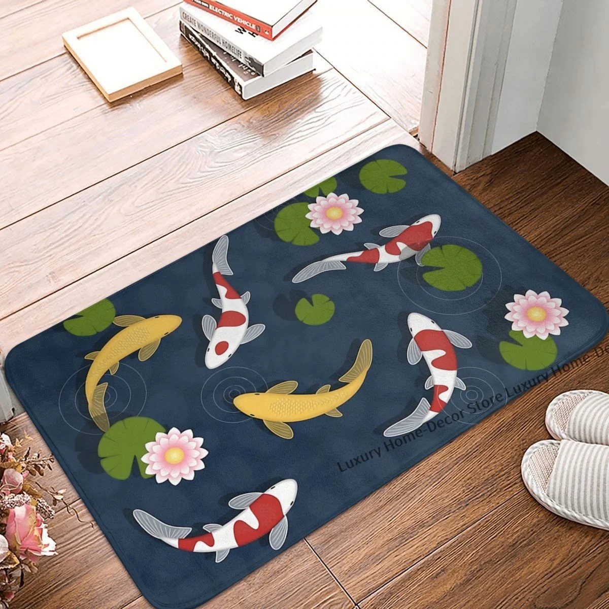 

Non-slip Doormat Koi Fish Pond Bath Kitchen Mat Welcome Carpet Flannel Modern Decor