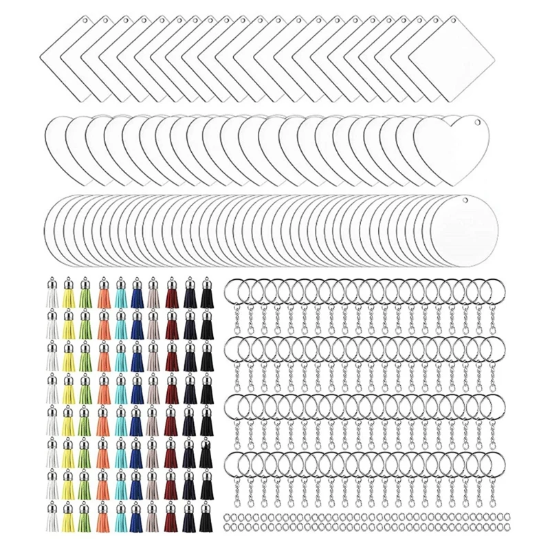 

320Pieces Acrylic Keychain Blank for KEY Rings Set Include 80 Pieces Keychain Bl