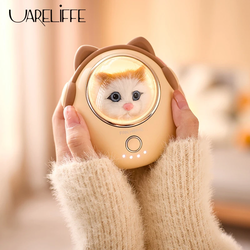 

Uareliffe 3 In 1 Cute Cat Hand Warmer With Night Light Mini Power Bank USB Rechargeable Electric Hands Heater For Winter Outdoor