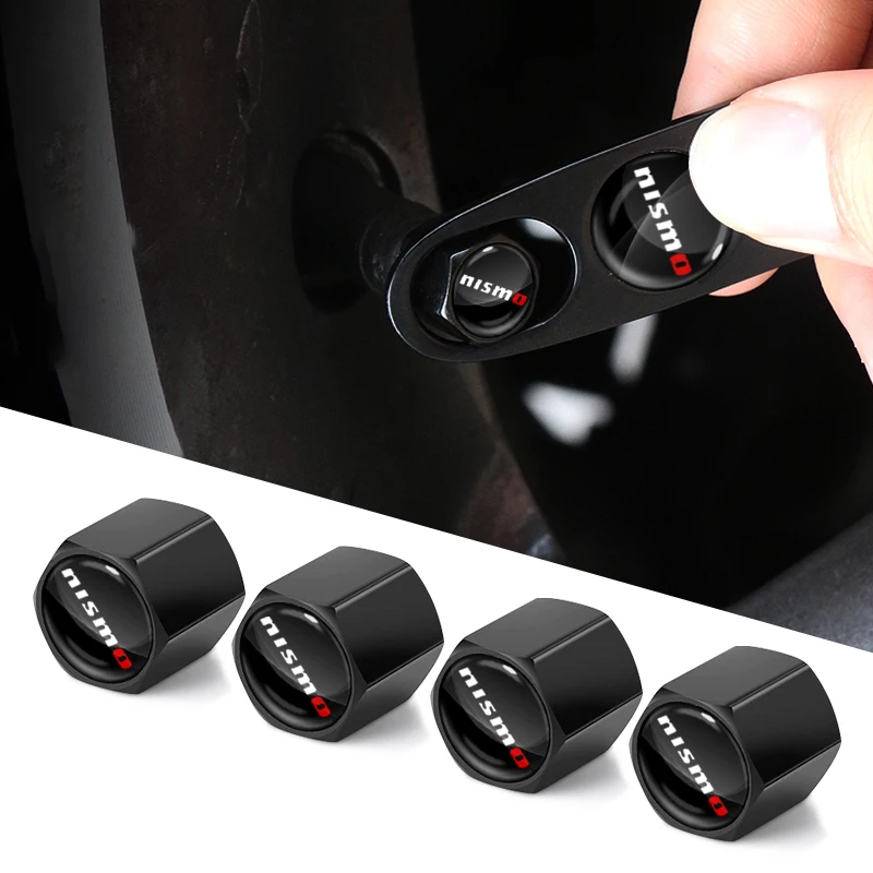 

4pcs Car Tyre Valve Caps with Keychain Tool for Nismo Nissan Juke Tiida Teana GTR 350Z 370Z 240SX Car Accessories Decoration