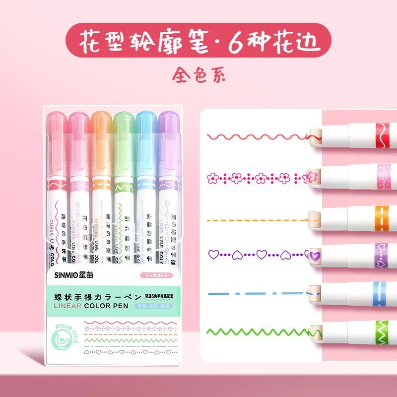 

Floral Outline Curve Pen Colorful Handwritten Newspaper Marking Pattern Fluorescent Color Pen Children'S Newspaper Floral Patter