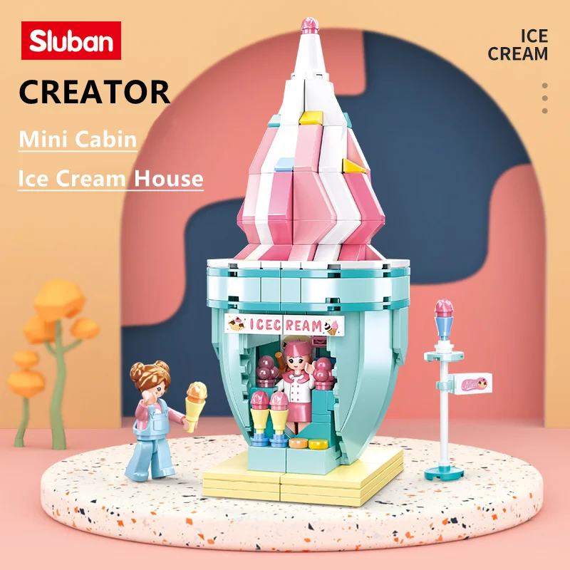 Sluban Building Block Toys Girls Dream Creator B0917 Ice Cream House 247PCS Mini Cabin Bricks Compatbile With Leading Brands