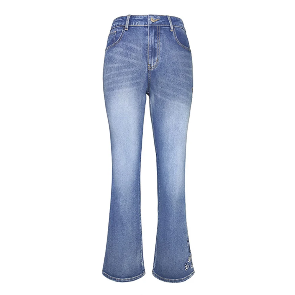 Ladies Jeans 2022 Winter Retro Printed Denim Trousers Loose Straight Washed Fashion Women's Straight Pants Casual Blue Pants