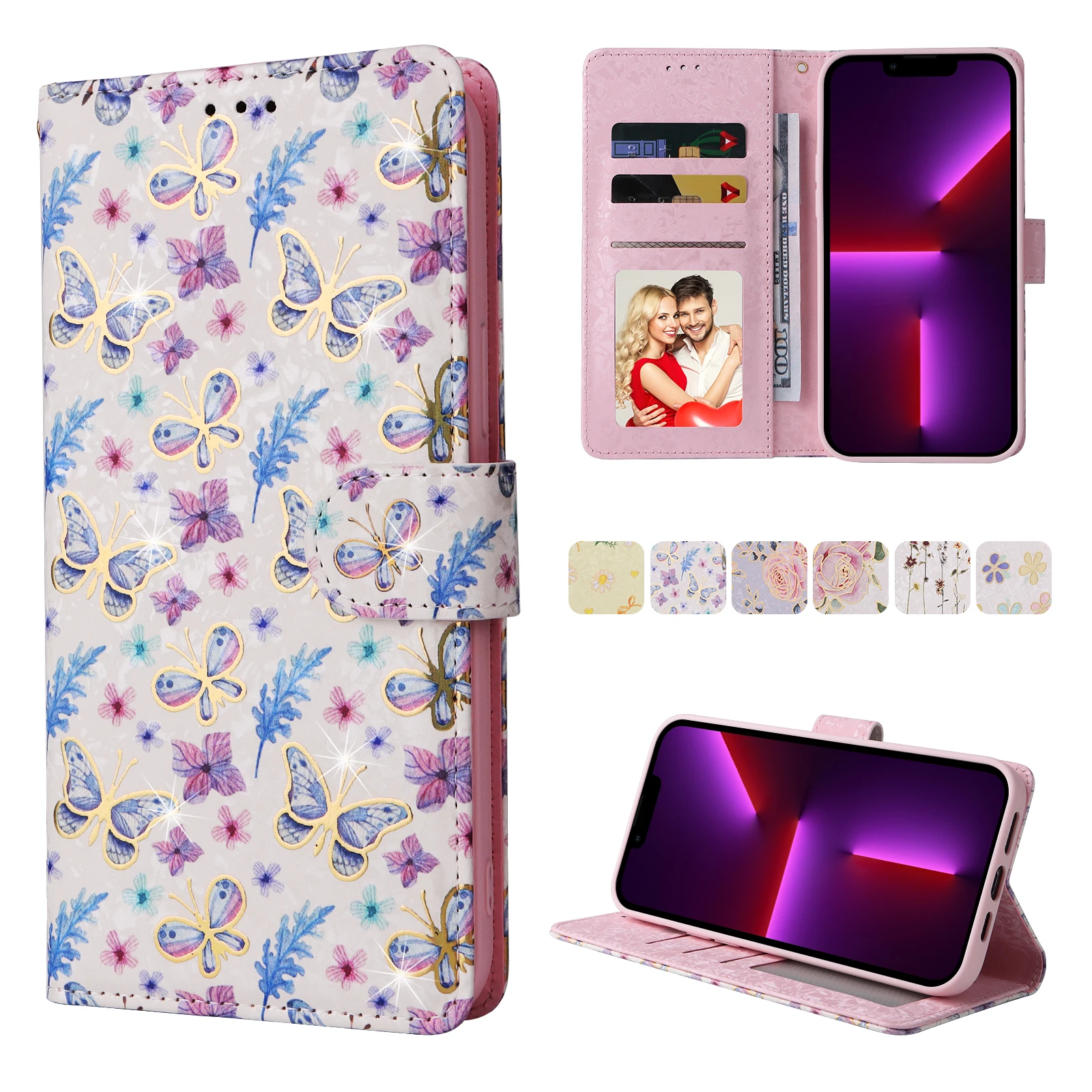 

Luxury Wallet Cases Floral Flip Lanyard Leather Case for Samsung Galaxy S23 S22 S21 Ultra S20 FE S10 S9 S8 Plus Original Cover