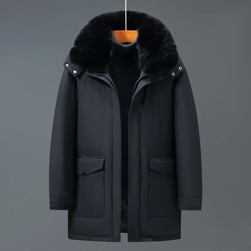 Middle-aged Brand Jacket High Quality Fur Collar 90% White Duck Down Men Winter Coat Hooded Warm Windbreaker