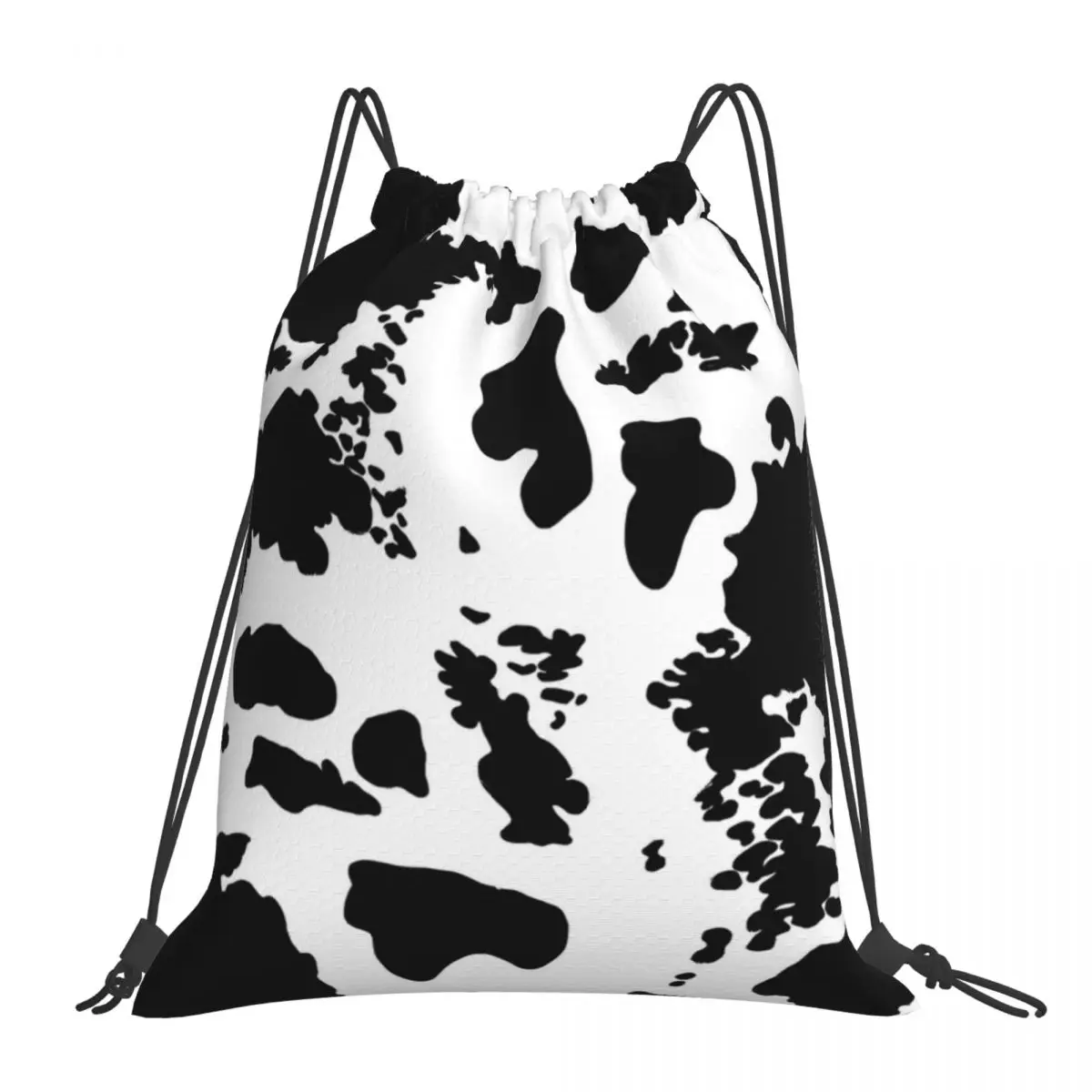 

Black And White Cowhide Print Pattern Backpacks Casual Portable Drawstring Bags Drawstring Bundle Pocket Sports Bag Book Bags