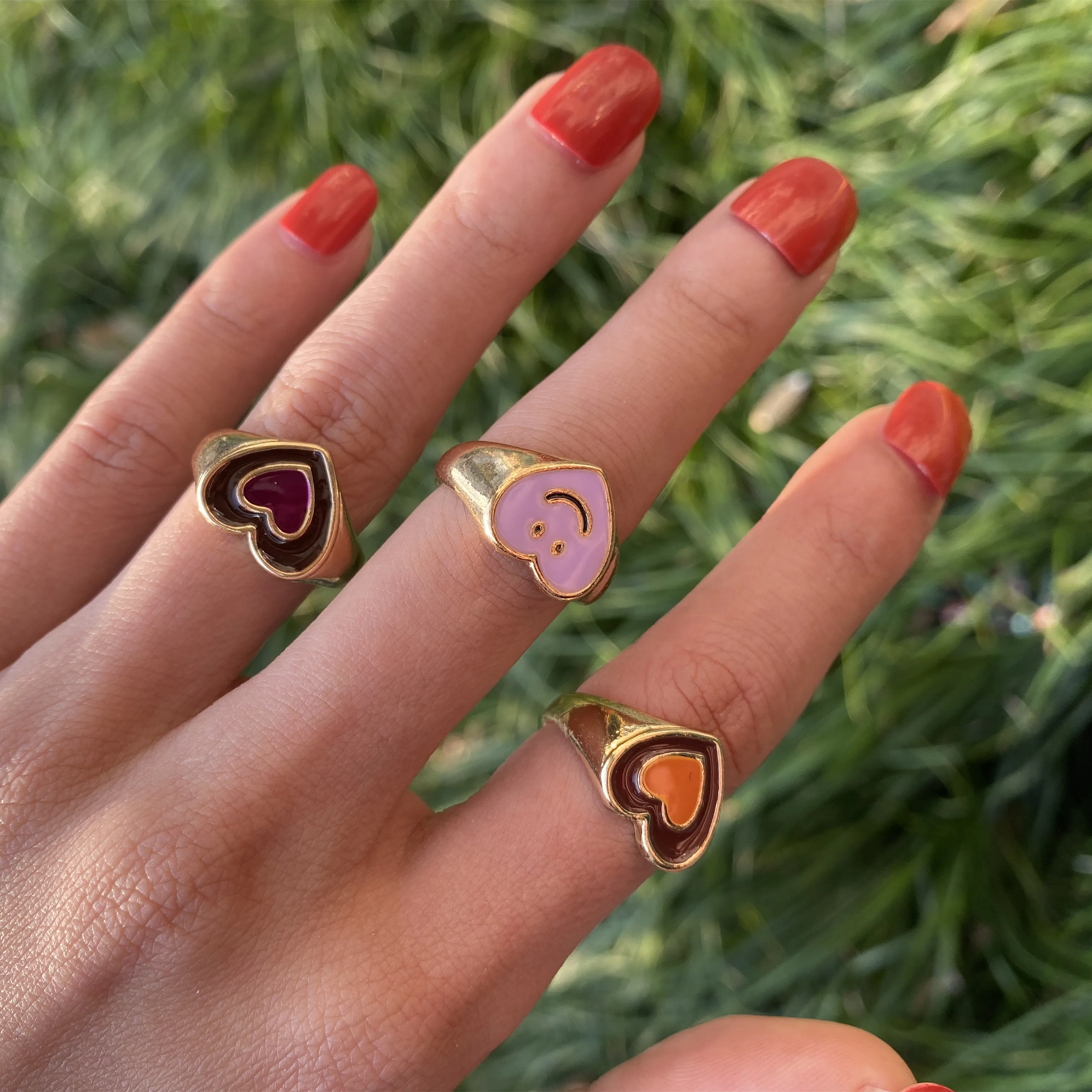 

3pcs/set Vintage Golden Heart Rings Set for Women smile Love Heart Ring Set Wedding Party Open Ring Creative INS Style Jewelry