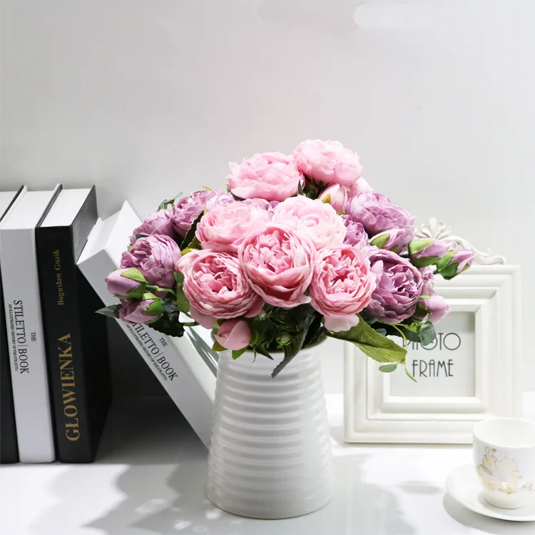 

2PCS White Artificial Roses Flowers Wedding Home Autumn Decoration High Quality Big Bouquet Luxury Fake Flower Arrangement Bulk