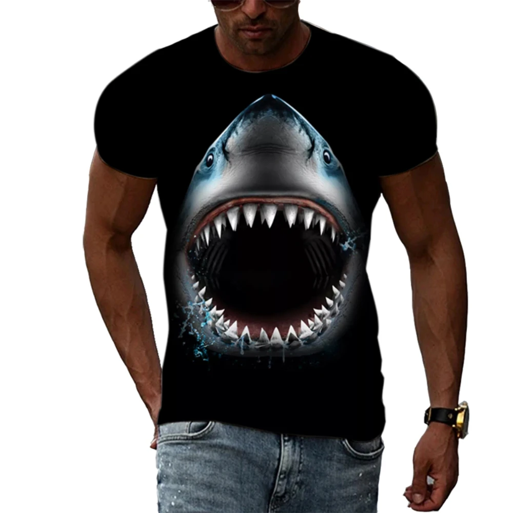 

3D Printing T Shirt Men O Neck Short Sleeve Big Shark T Summer Street Casual Fitness Loose Large Size Newest Shirt