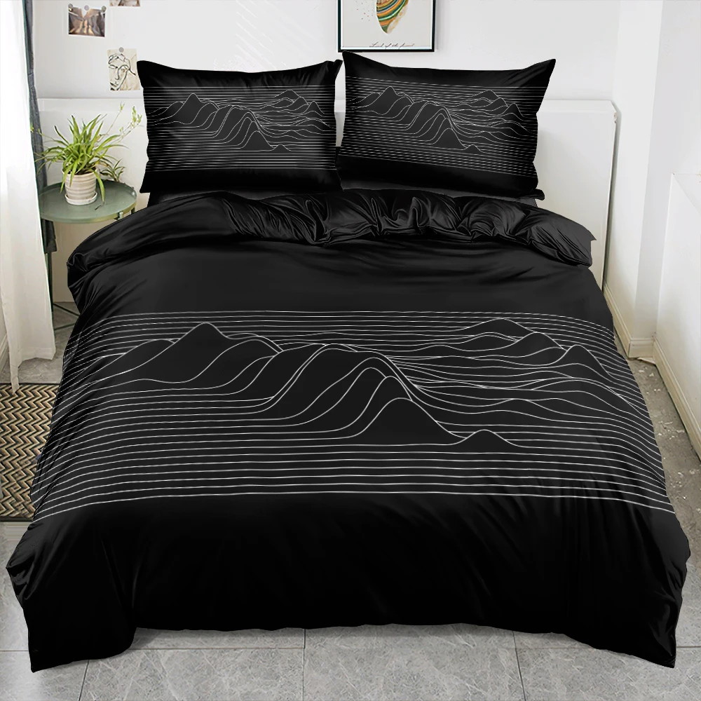 

Black Duvet Cover Sets Mountain Line Simple Bed Linen Quilt Shell Queen Bed Cover Bedding Set king Double Twin Size Home Textile