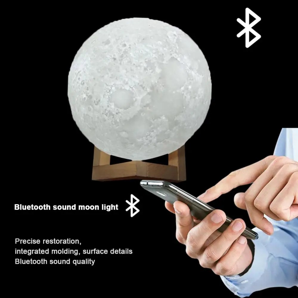 Беспроводная Bluetooth-Колонка 2 в 1 умный ночной Светильник 3D Moon Touch Lamp с