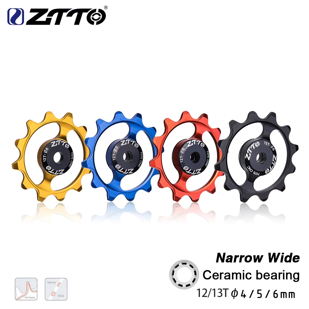 ZTTO MTB Bicycle Rear Derailleur Ceramic Bearing Guide Wheel Roller Jockey Rear Derailleur Pulley Roller 4mm 5mm 6mm 12T 13T