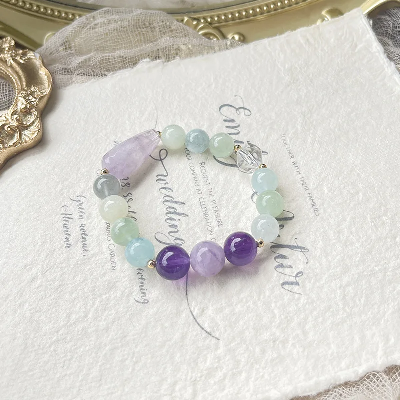 

Natural Aquamarine Purple Crystal Beaded Bracelet For Women Romantic Rope Elastic Strand Bangles Fashion Jewelry Gift Dropship