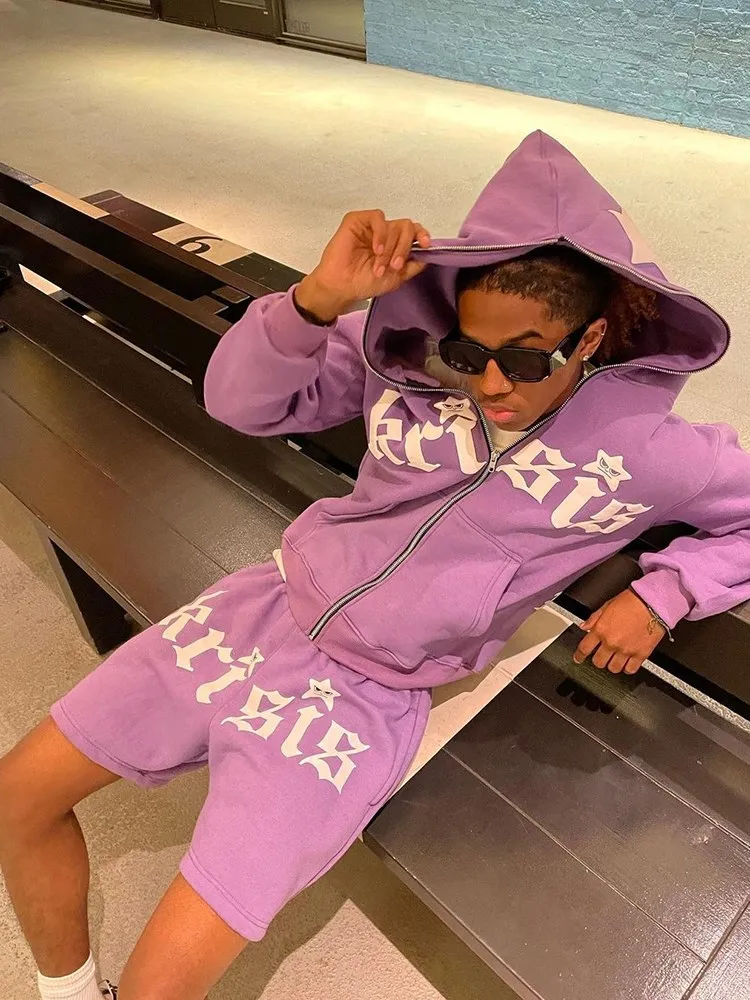 Толстовка Y2K мужская с капюшоном модная кофта оверсайз на молнии со звездами и