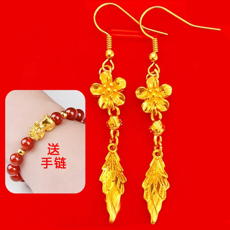 

Copy 100% Real Gold 24k Earrings and Earrings Women's Ear Hook Fashion Transfer Beads Lily Love Earrings Long