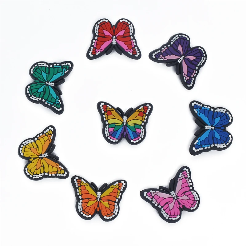 

8pcs Color Butterfly pvc Shoes Charms Accessories shoes Decorations Fit Women Croc Clogs Jibz Kid X-mas Party Gifts Wholesale