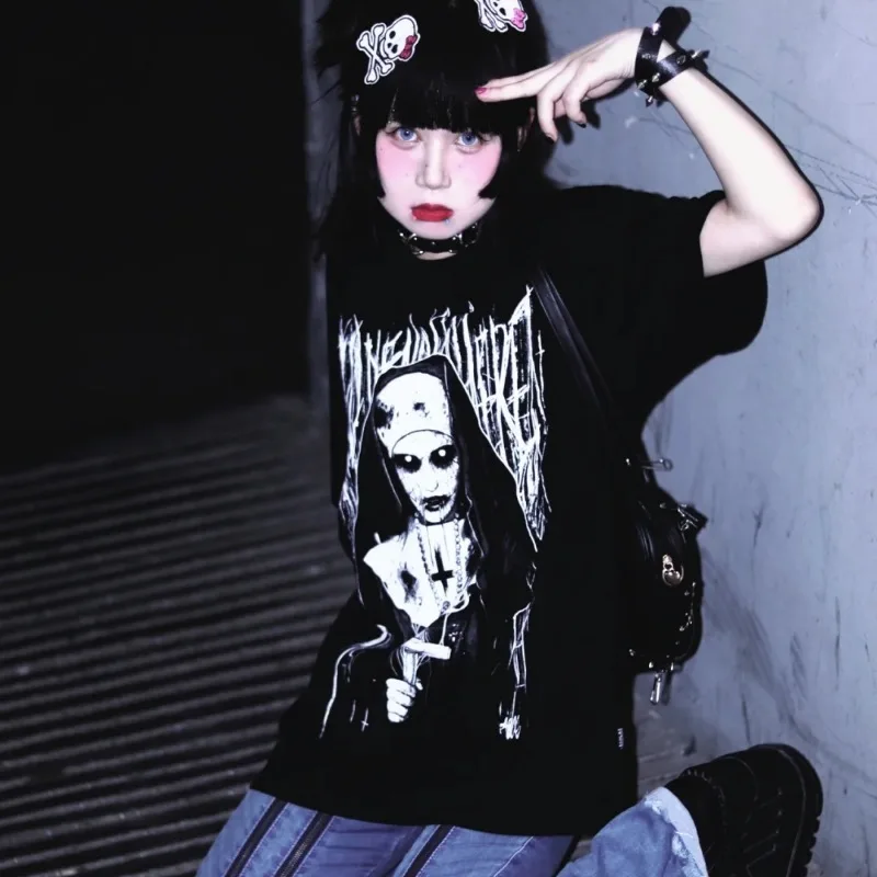 

Готическая Черная футболка Goth, топы, новая модная футболка для женщин и девушек, Японская уличная одежда в стиле Харадзюку, хлопковая одежда...