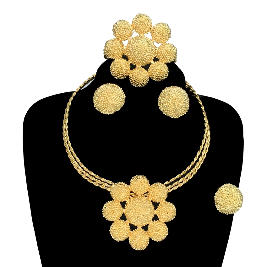 

Brazilian Italian USA Exquisite Wedding Party Banquet Jewelry Beautiful Women's Dubai Gold Plated Handmade Jewelry Set FHK14143
