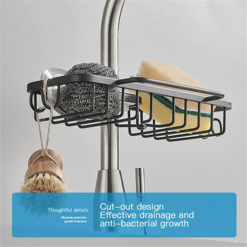 

Storage Rack On The Drain Tap Of The Pool Aluminum Kitchen Storage Rack Steel Wire Ball Washing Cloth Sponge Wiping Cloth Drain