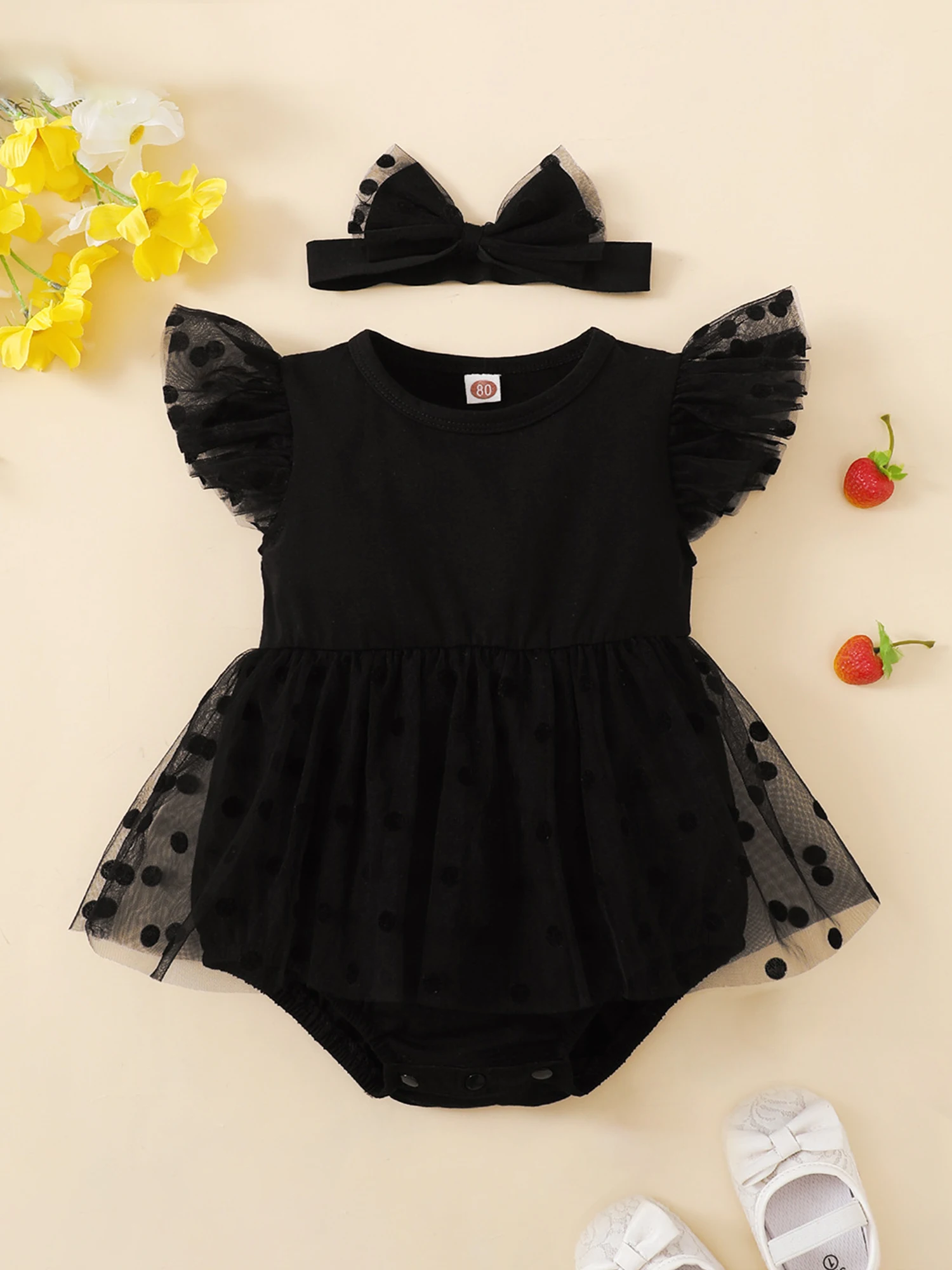 

Baby Girls Floral Print Ruffle Sleeve Romper Dress with Matching Headband - Adorable Summer Outfit for Infants