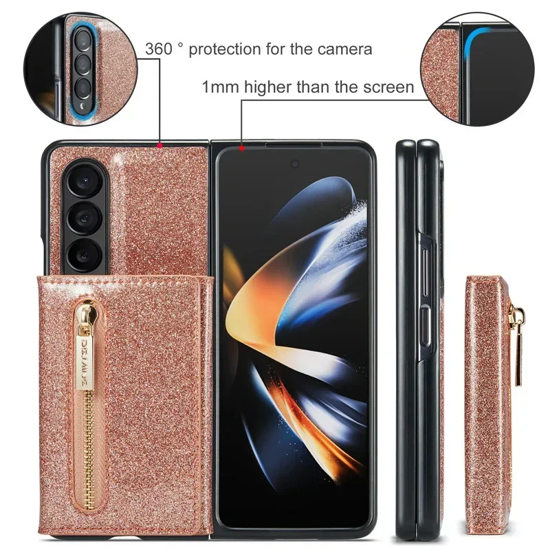 Фото Блестящий магнитный кожаный чехол-кошелек на молнии для Samsung Galaxy Z Fold 5 4 3 S24 Ultra S23 S22 S21 Plus S20 FE Note 20 №4