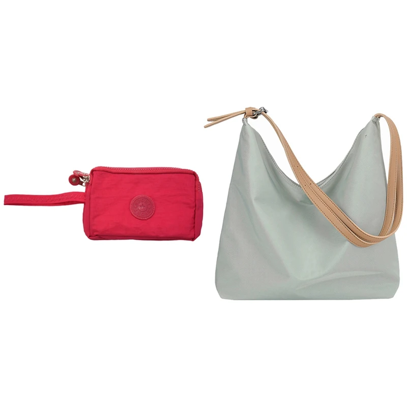 

2 Pcs Bag: 1 Pcs Phone Purse Three Zippers Portable Make Up Bag & 1 Pcs Large Capacity Shopping Bag Green