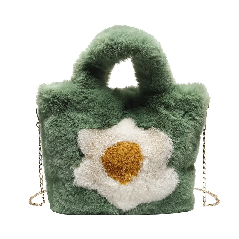 2022 Winter Plush Tote Handbag for Women Creative Fried-egg Pattern Warm Shoulder Bags Fashion Soft Large Capacity Shopping Bags