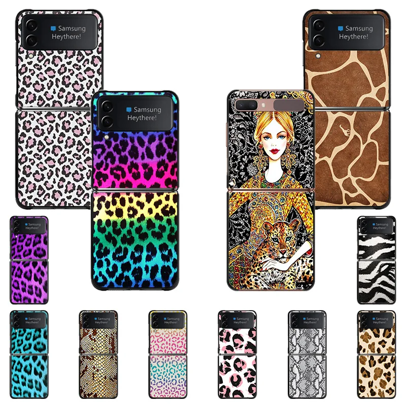 

Hard Black Phone Cases for Samsung Z Flip4 FLIP3 5G Flip Colorful Leopard Snake Scales Pattern Galaxy ZFlip4 ZFlip3 Cover