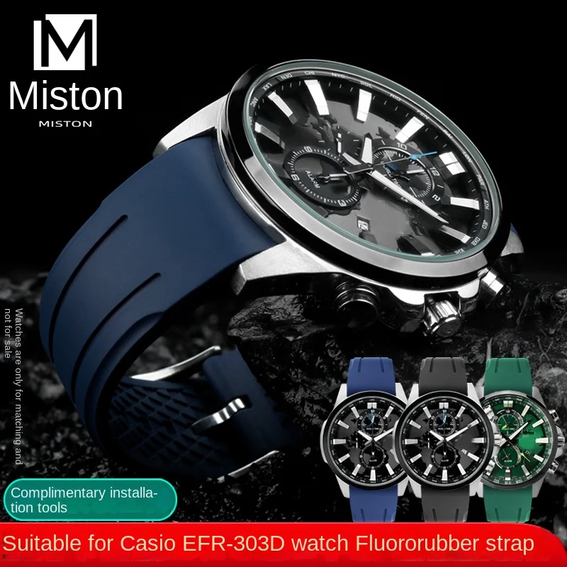 

Suitable for Casio EFR-303L/303D/304 517DC watch strap with green water ghost fluororubber strap with silicone strap 22mm