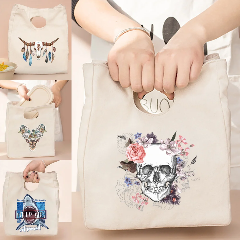 

Детская термальная сумка для ланча из холщовой ткани, цветные аниме сумки-холодильники, дорожная пищевая коробка, изолированный органайзер...