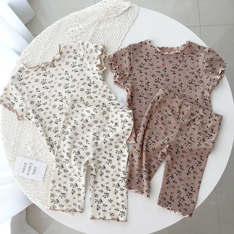 

2022 Summer Girls Clothing Sets Short-sleeved Floral Sports Suit 2pcs Pajamas Sets for Kids Children Outfits Toddler Sleepwear