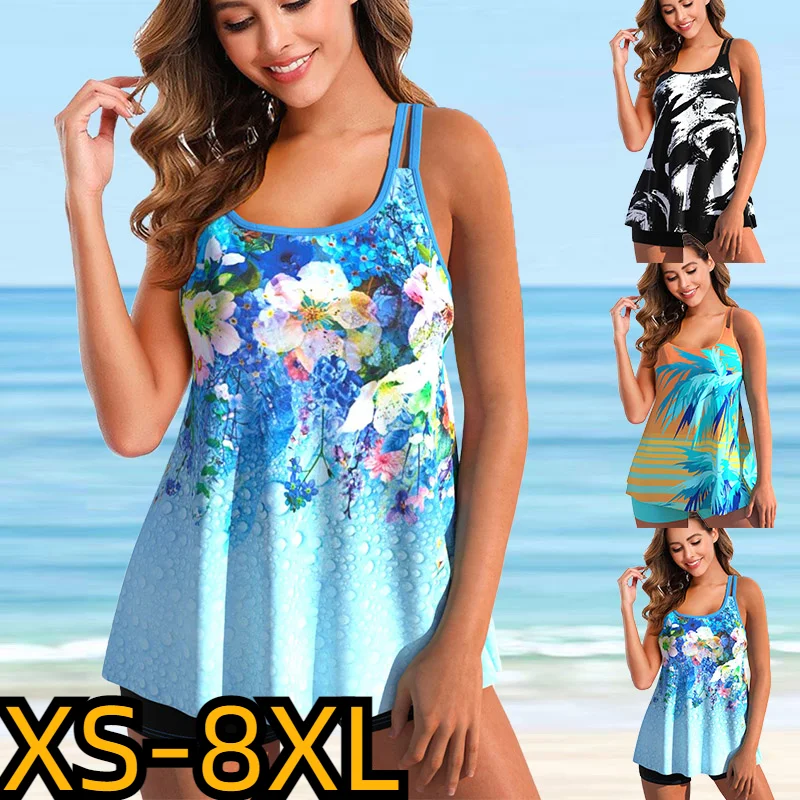 

Купальный костюм с высокой талией и цветочным принтом, Женский комплект из двух предметов, купальник, Женский сексуальный купальник, летние женские Танкини свободного размера, 2022