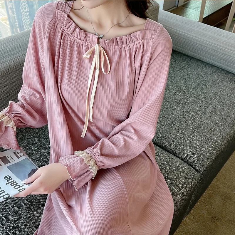 Nightdress Women's Spring Long Sleeve 2022 New Palace Princess Style Simple Fashion Sweet Long Skirt Home Clothes Lady Nightgown