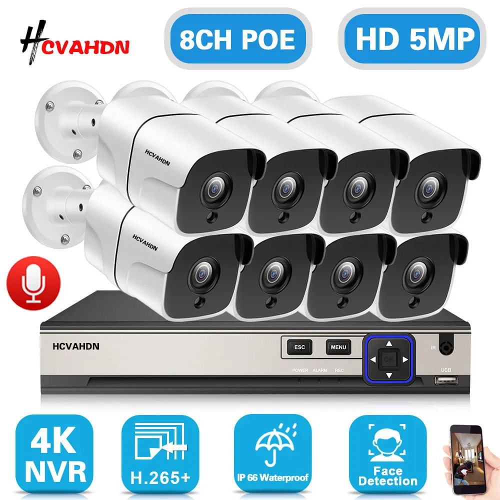 

Комплект наружной водонепроницаемой видеокамеры 4K Ultra HD H.265 POE NVR, 8 каналов, 5 Мп