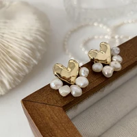 dainty gold color metal love heart earring for women natural freshwater pearl geometric hanging dangle earrings party jewelry