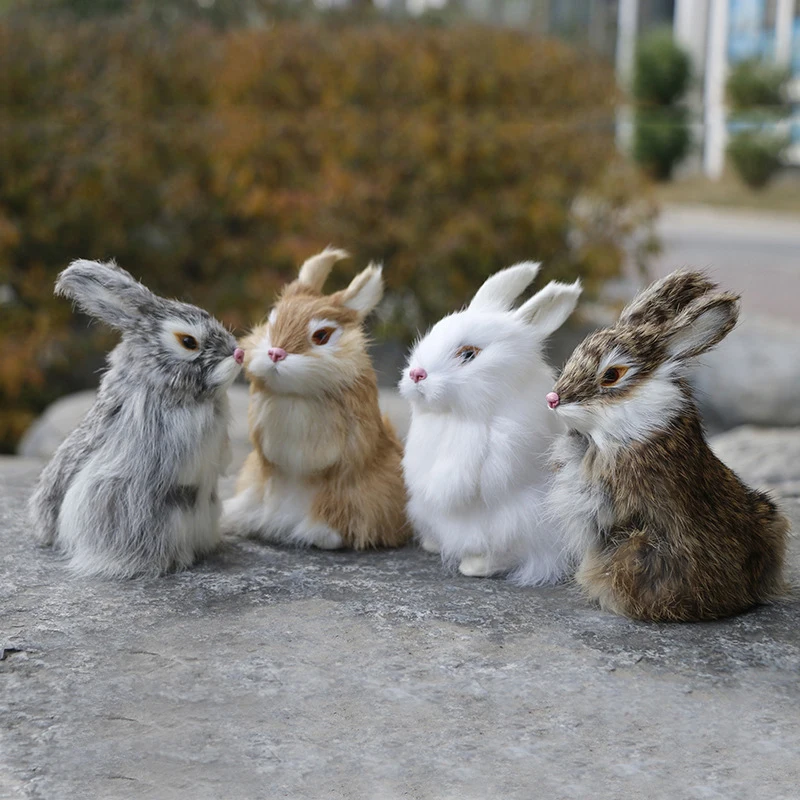 

Easter Rabbit Decoration For Home Bunny Realistic Plush Animal Figurines Lifelike Miniature Model Birthday Decor Gift Ornament