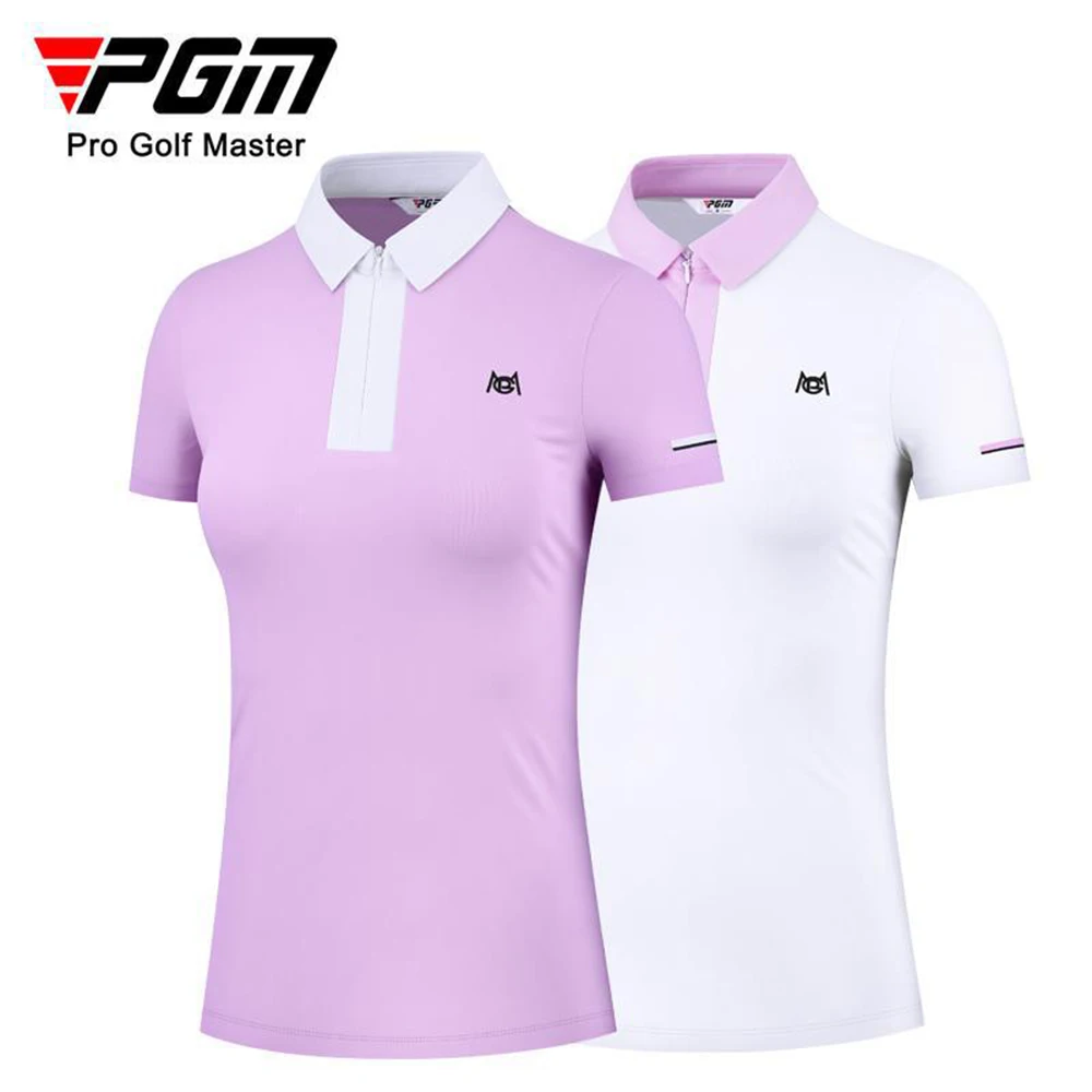 

Женская одежда для гольфа PGM YF511 с коротким рукавом и воротником-стойкой из смеси хлопка и полиэстера, дышащая Спортивная футболка